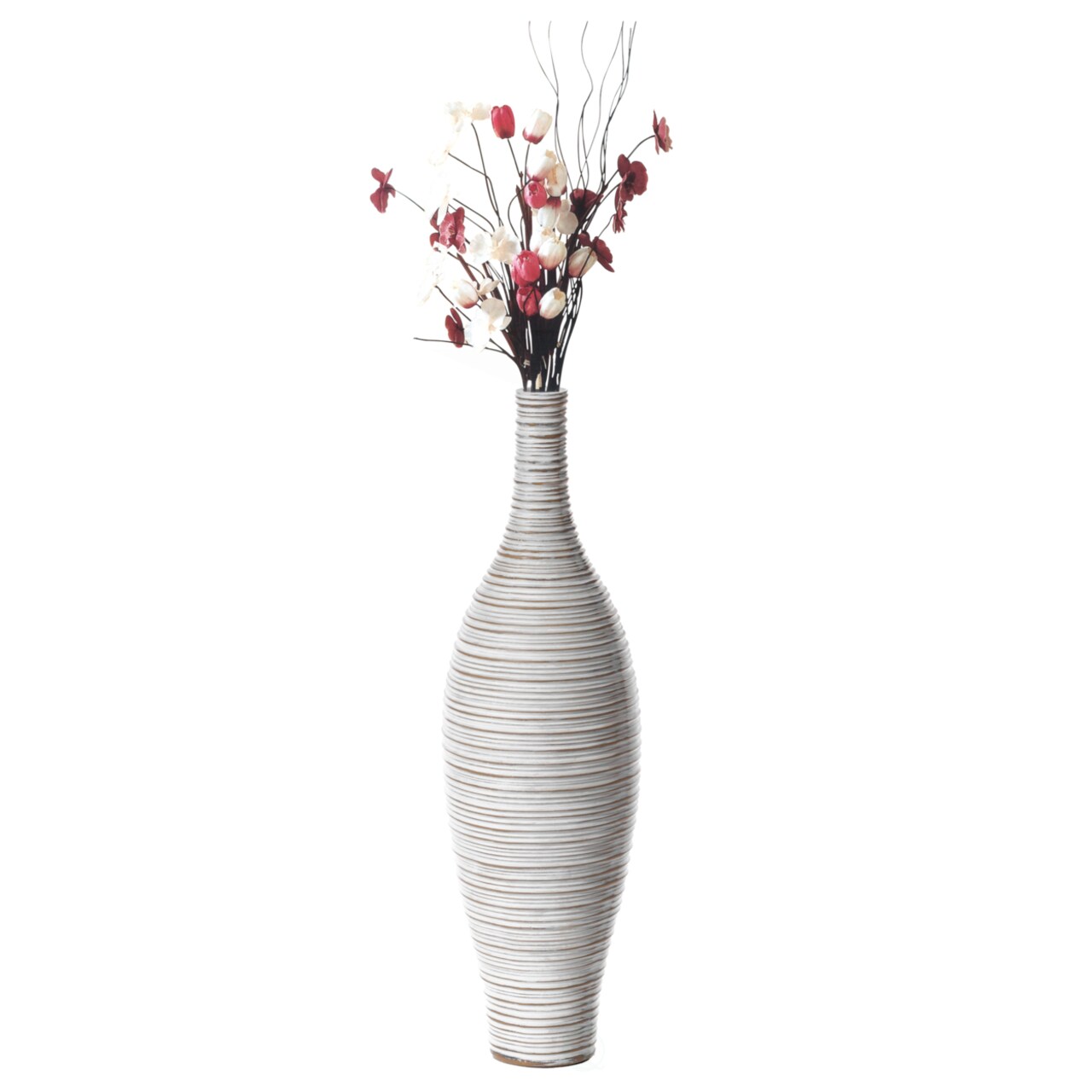 White Floor Vase Ribbed Design Modern Elegant Home Decoration Tall Ceramic Vases Contemporary Living Room Accent Trendy